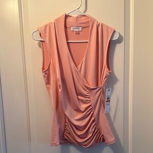 Calvin Klein Peach Draped Sleeveless Blouse